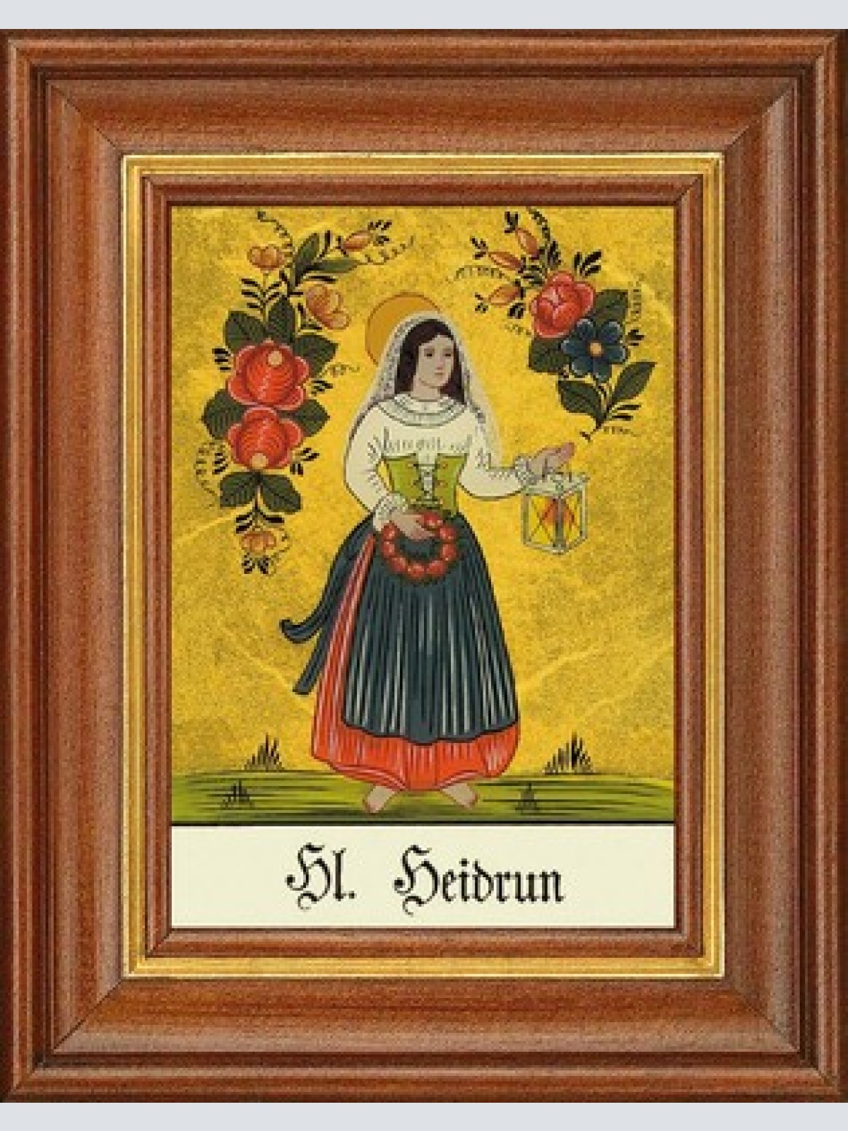 Hinterglasbild - heilige heidrun - patronatsbild taufe namenspatron 12,7x16