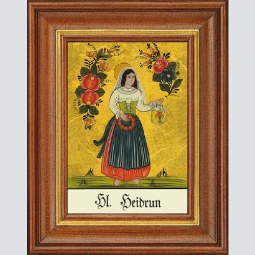 Hinterglasbild - heilige heidrun - patronatsbild taufe namenspatron 12,7x16
