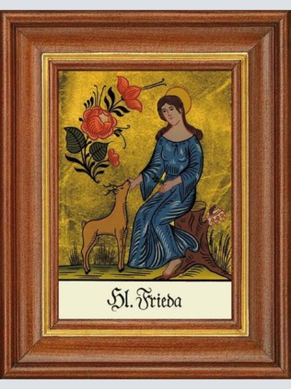 Hinterglasbild - heilige frieda  - patronatsbild taufe namenspatron 12,7x16