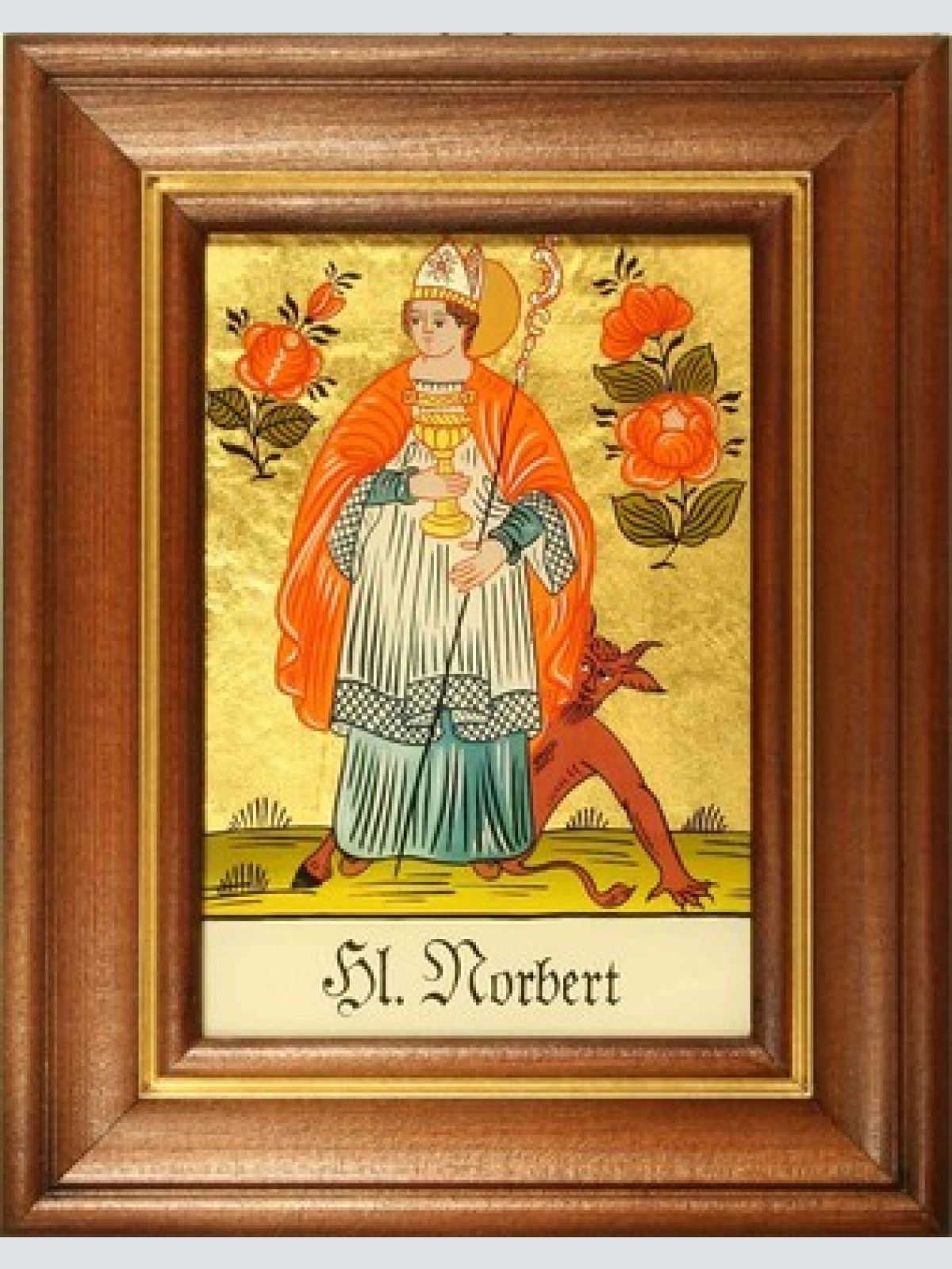 Hinterglaswerkstätten - Hinterglasbild/Patronatsbild Hl. Norbert mit braun