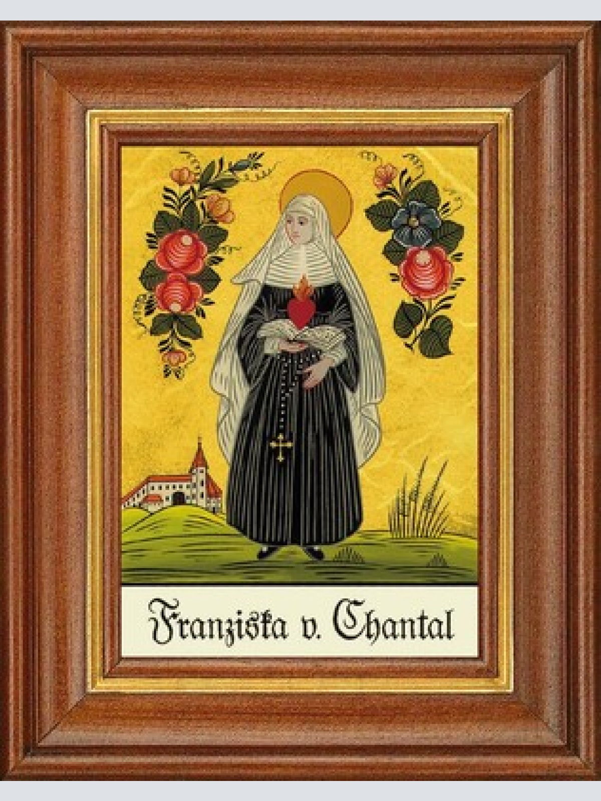 Hinterglasbild - franziska v. chantal - patronatsbild taufe namenspatron 12,7x16