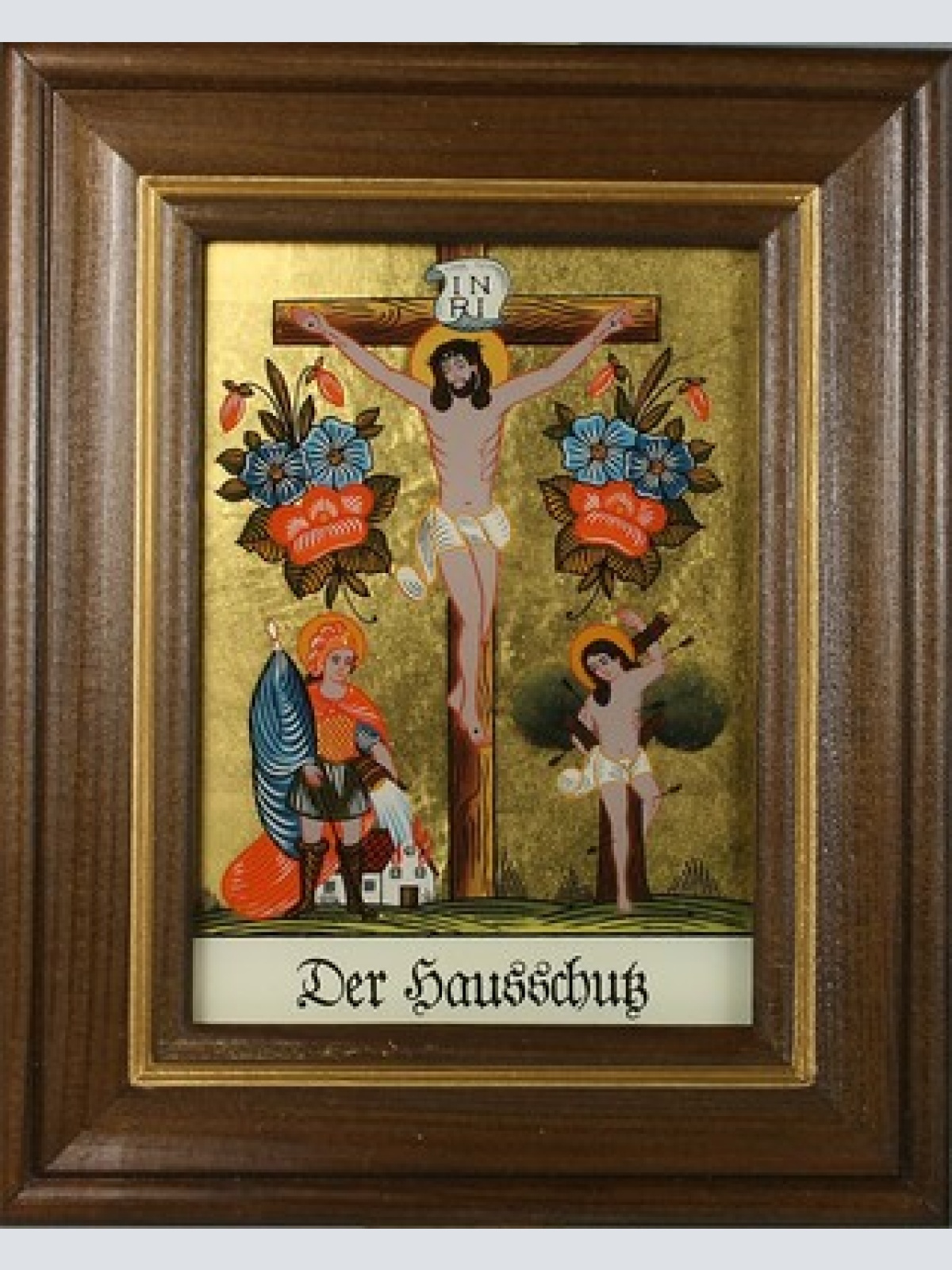 Hinterglasbild/Patronatsbild "Hausschutz Sebastian und Florian" mit braun