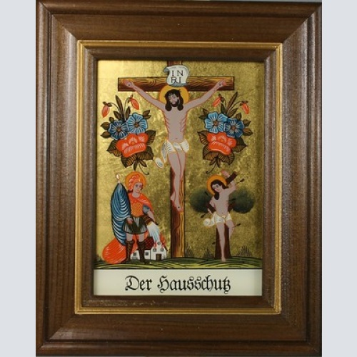 Hinterglasbild/Patronatsbild "Hausschutz Sebastian und Florian" mit braun