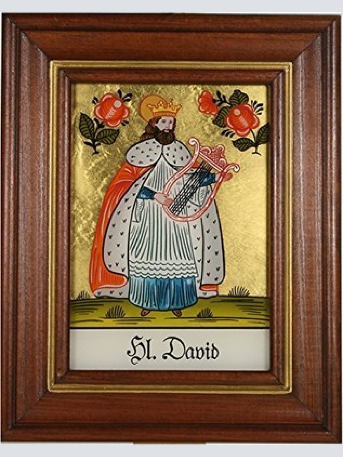 Hinterglaswerkstätten - Hinterglasbild/Patronatsbild Hl. David mit braun