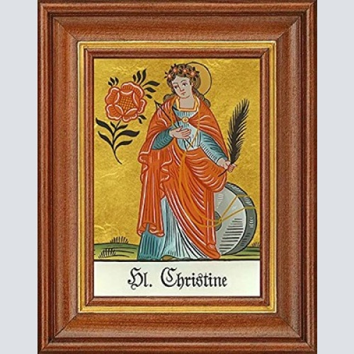 Hinterglaswerkstätten - Hinterglasbild/Patronatsbild Hl. Christine mit braun