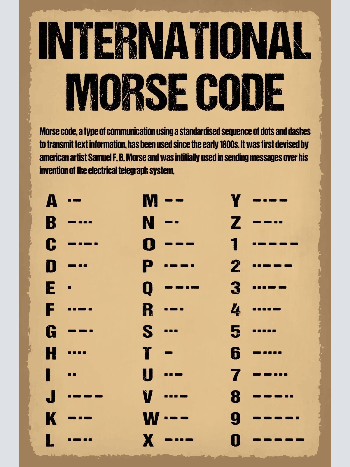 Schild Morse Code Morsezeichen Telegraphen 12x18 / 20x30 / 30x40 Blech od. Holz