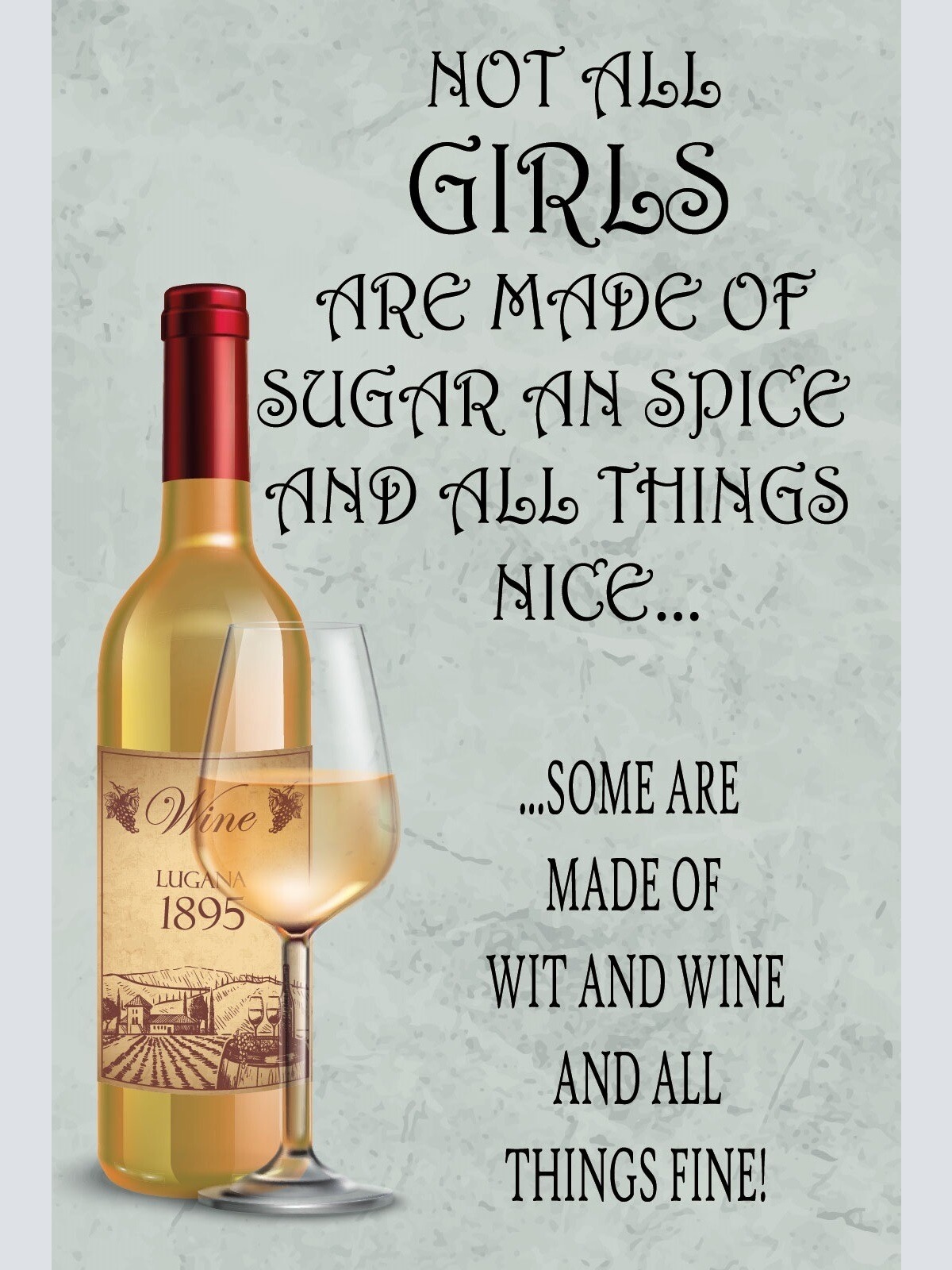Schild Girls Mädchen Sugar Spice Wit Wine 12x18 / 20x30 / 30x40 Blech od. Holz
