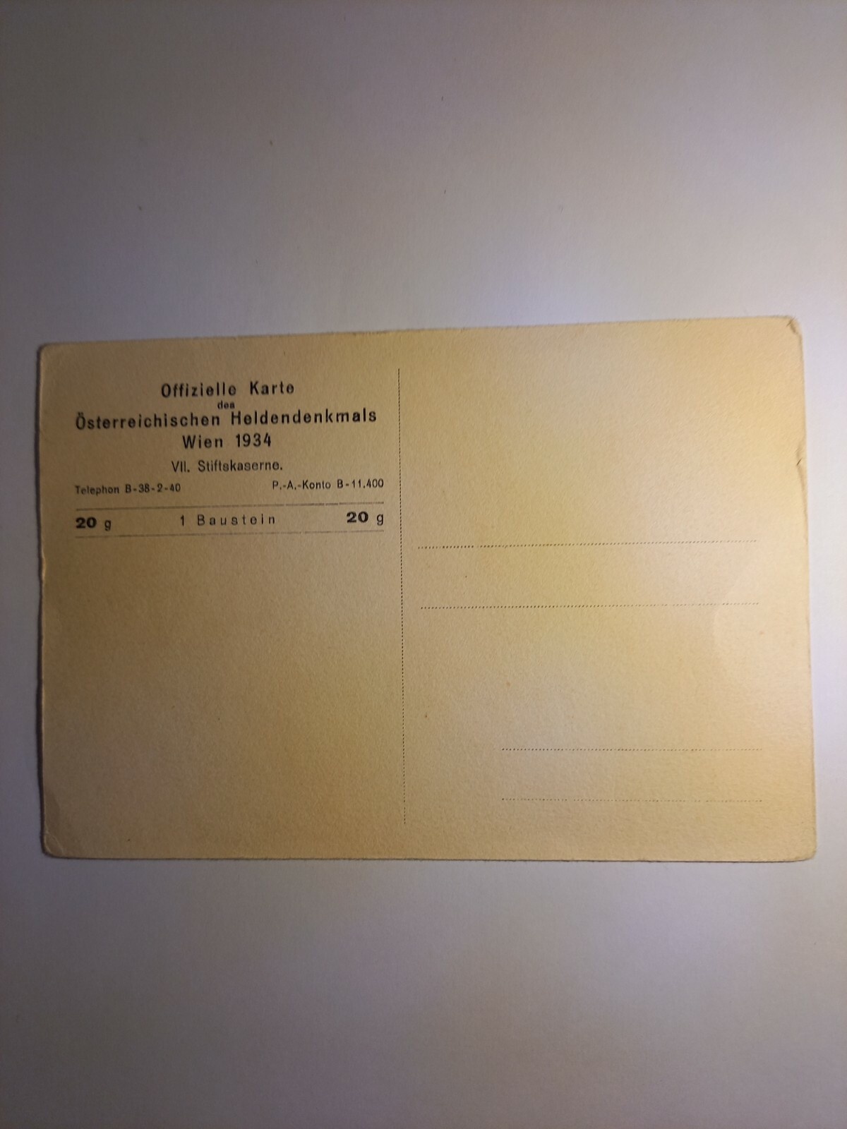 Offizielle Karte des österreichischen Heldendenkmals 1934 Wien  140363 GR