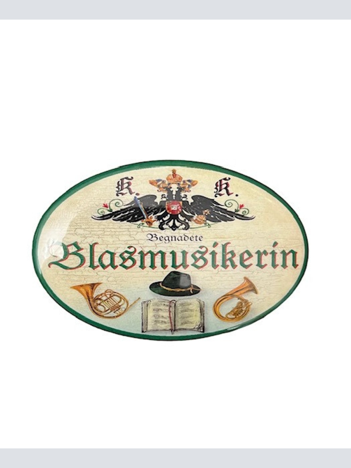 K&K Nostalgie Flaschenöffner Blasmusik Magnet Begnatete Blasmusikerin 7x4,5cm