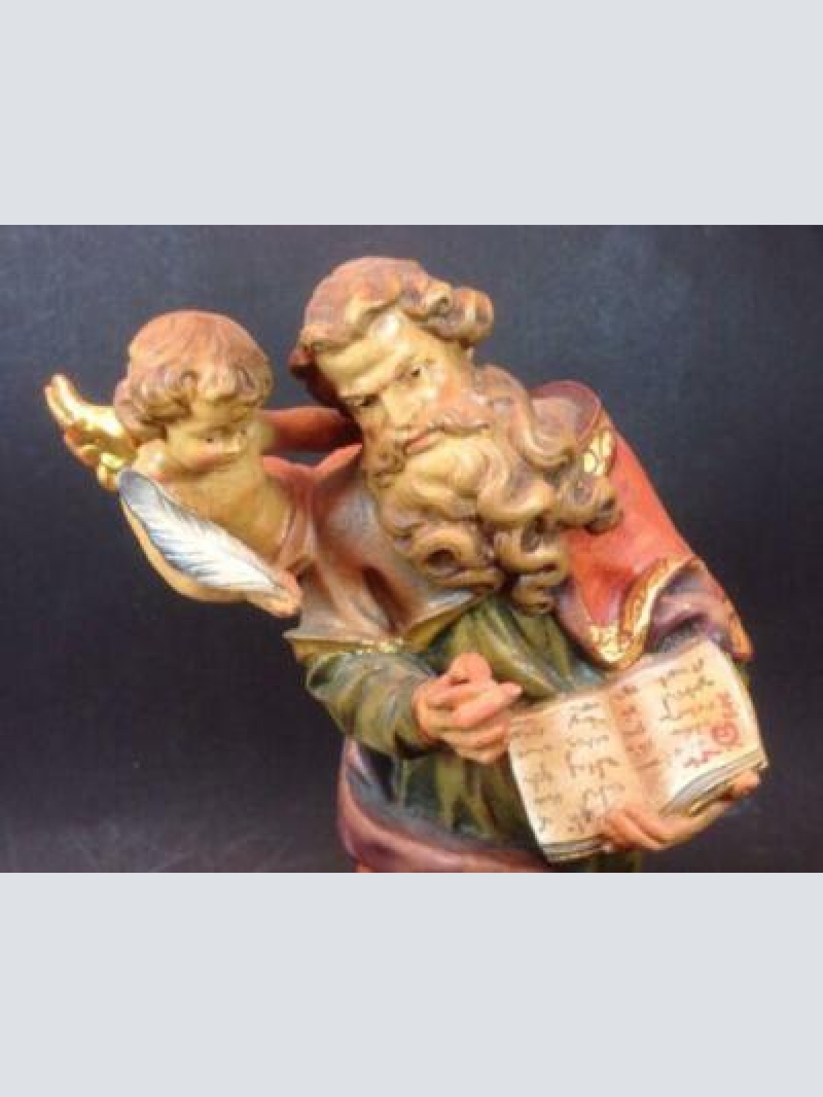 Heiliger Matthäus mit Engel Holz geschnitzt ca. 29 cm 12610