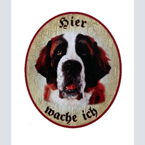 KuK Nostalgie Holzschild "Hier wache ich" Bernhardiner Hund