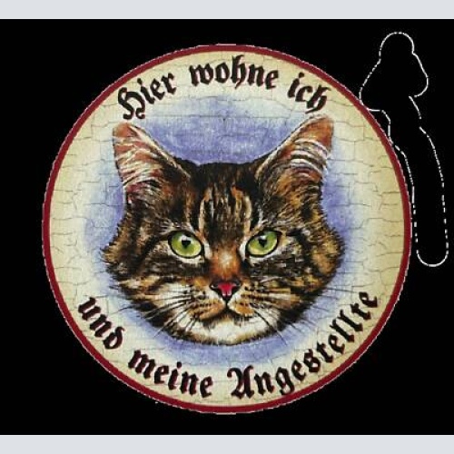 Kuk nostalgie holzschild “hier wohne ich u.m. angestellten“ katze tabby getigert