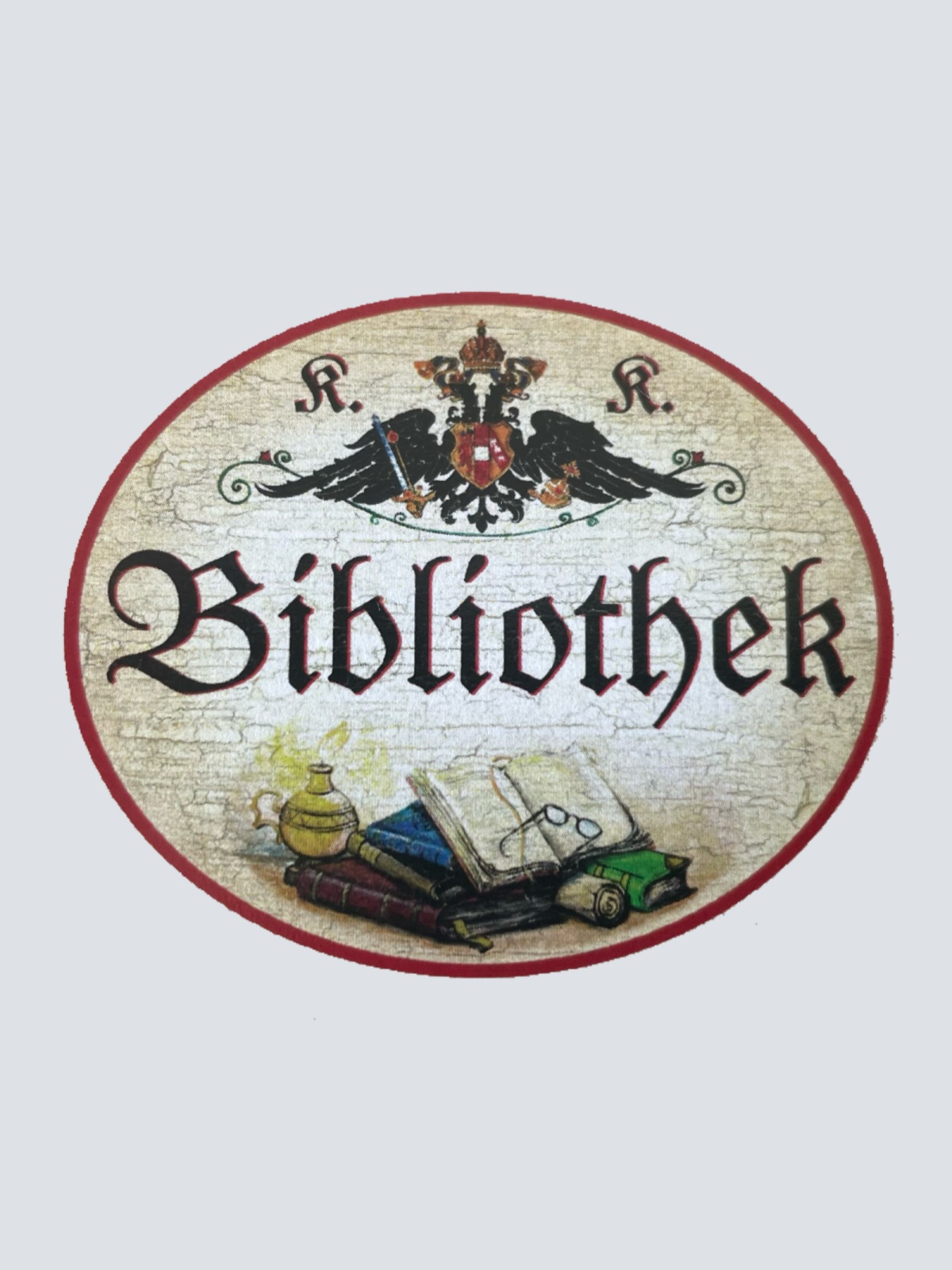 KuK Nostalgie Holzschild “Bibliothek“ Buch Bücher Brille