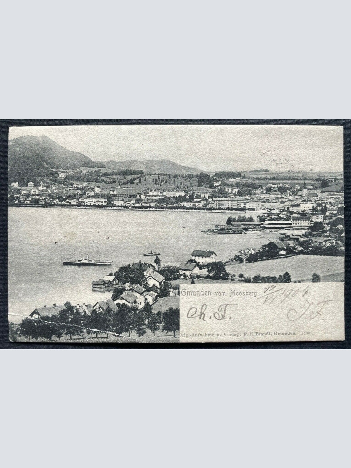 Gmunden vom Moosberg Stadt Traunsee Schiff Gebirge Oberösterreich 410664 A