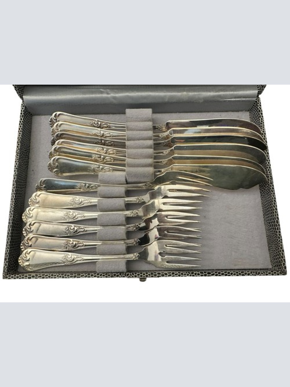 Schönes 800er Silber  Fischbesteck von BRUCKMANN und Reiner im Etui 12 Teilig