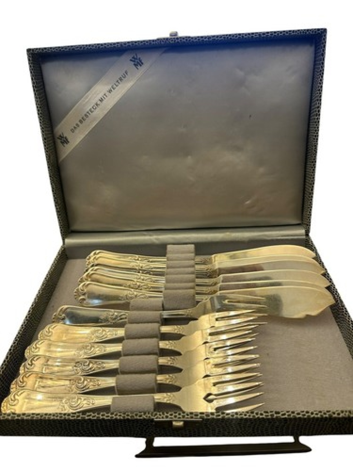 Schönes 800er Silber  Fischbesteck von BRUCKMANN und Reiner im Etui 12 Teilig