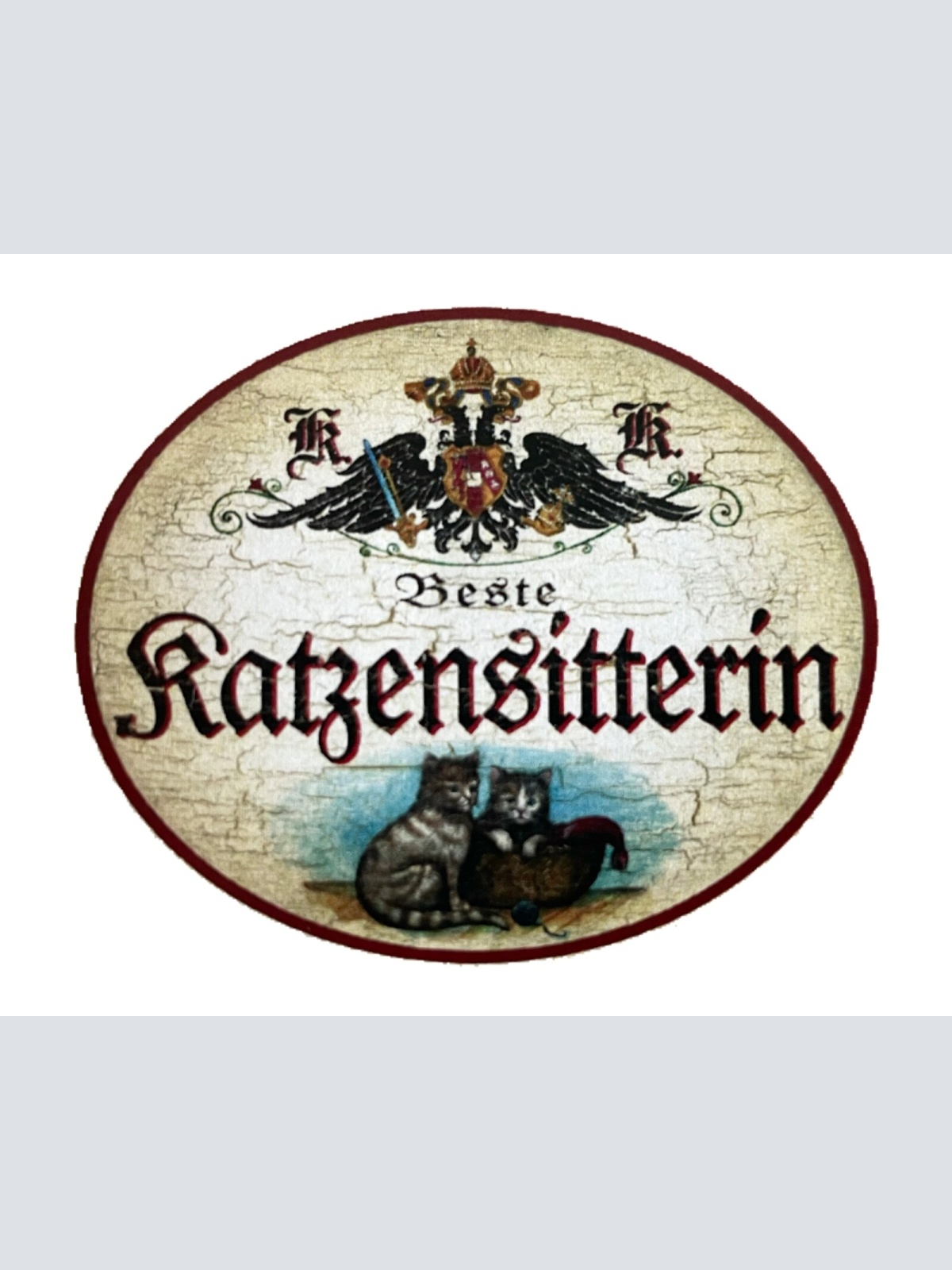 KuK Nostalgie Holzschild "Beste Katzensitterin“ Duo Katze Tabby Getigert Korb