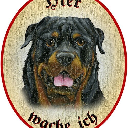 KuK Nostalgie Holzschild "Hier wache ich" Rottweiler Hund