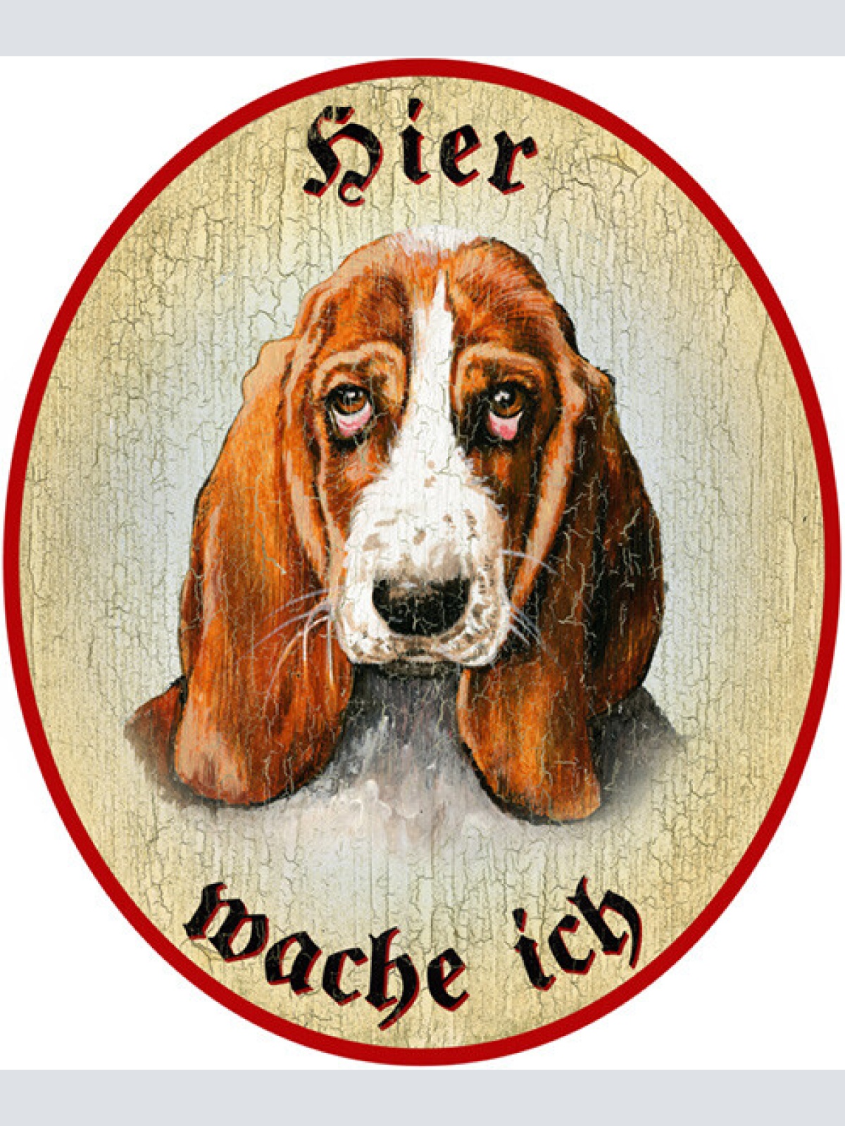 KuK Nostalgie Holzschild "Hier wache ich" Basset Hund