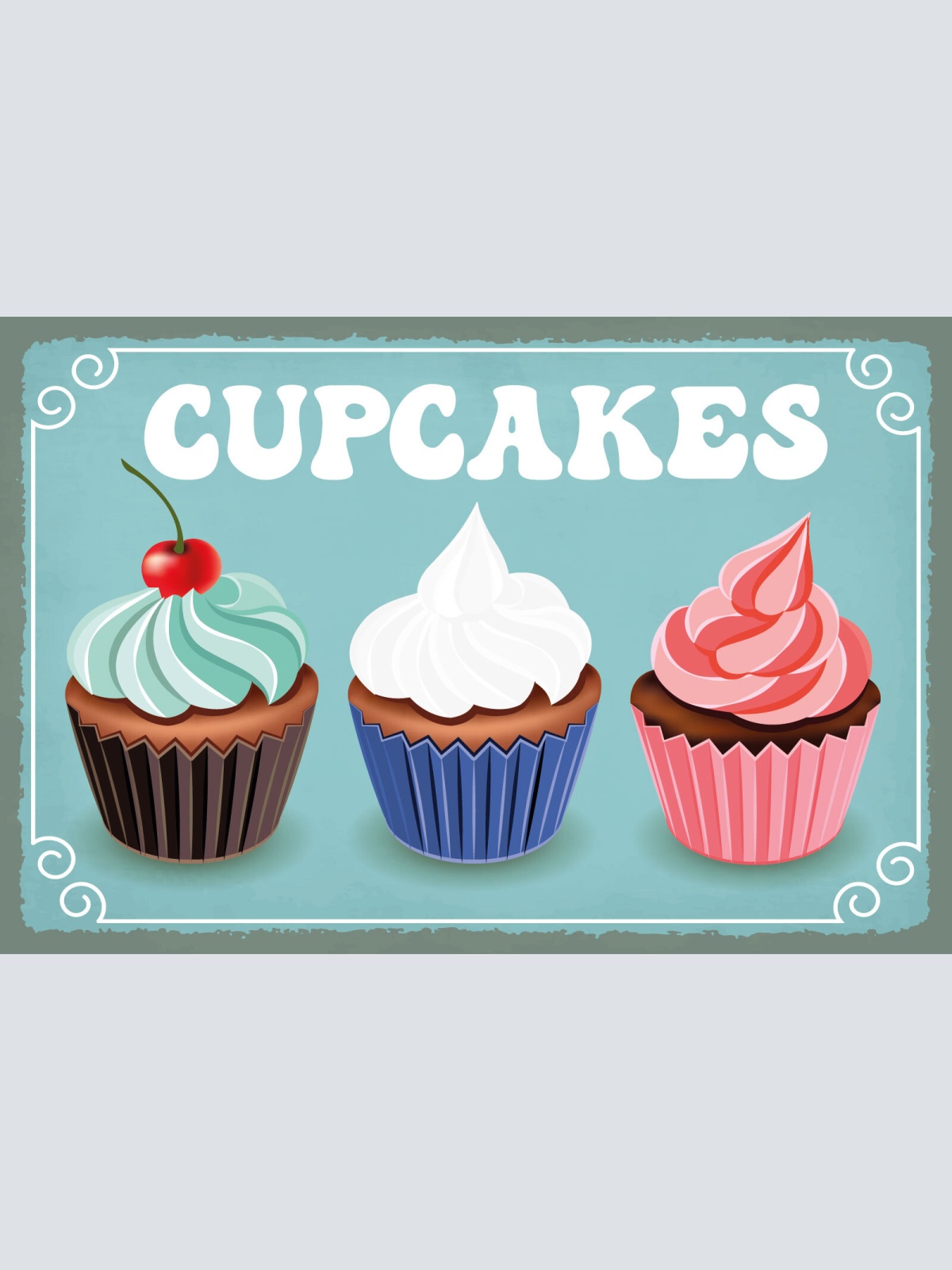 Schild Cupcakes Kuche Törtchen Süßspeise 12x18 / 20x30 / 30x40 Blech od. Holz