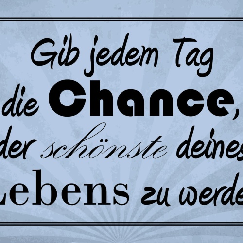 Schild Jeder Tag Chance Leben Freude Schön 12x18 / 20x30 / 30x40 Blech od. Holz