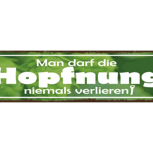 Schild Man Darf Die Hopfnung Niemals Verlieren Bier Hopfen 46 x 10 Blech od.Holz