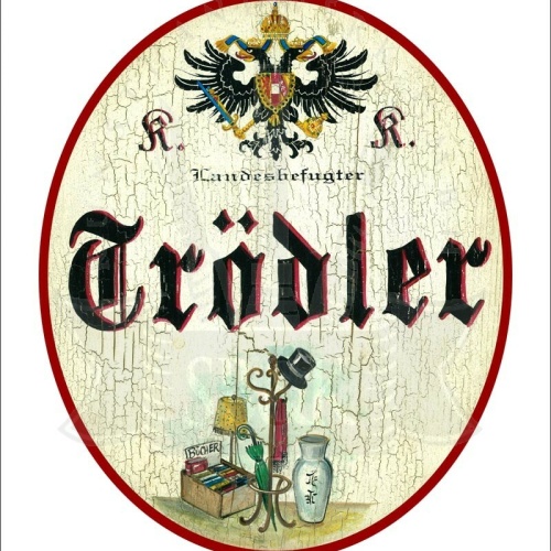KuK Nostalgie Holzschild - Landesbefugter Trödler - Antiquitäten TH