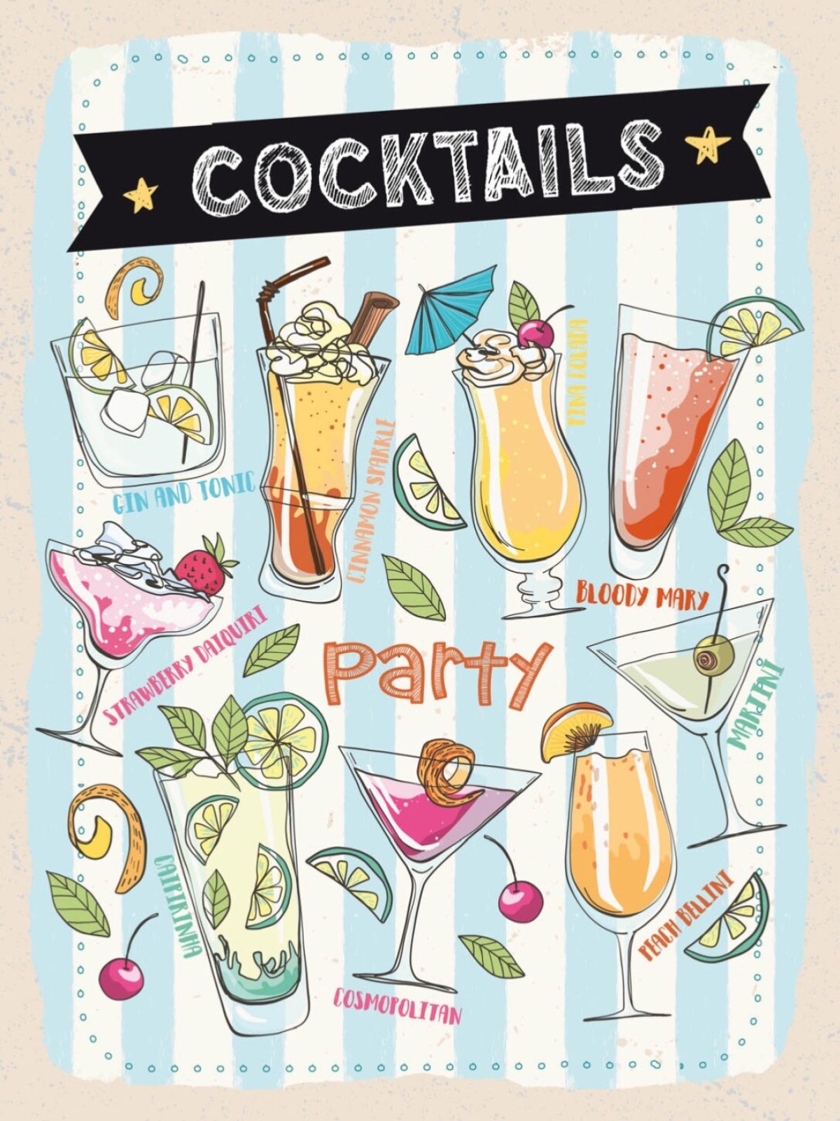 Schild Cocktails Party Akohol Bar Drinks Feiern 12x18 20x30 30x40 Blech/Holz