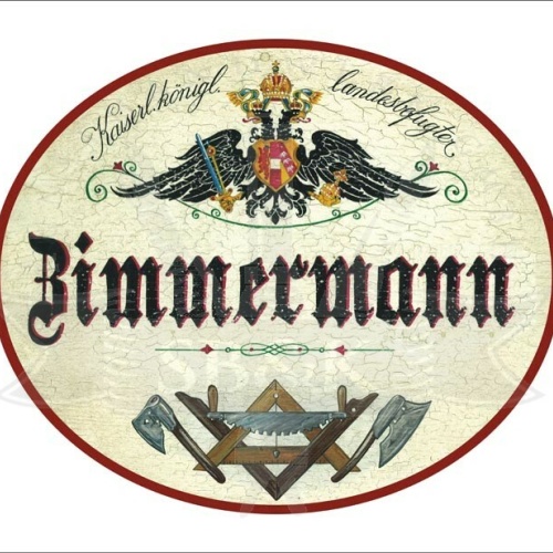 KuK Nostalgie Holzschild - Landesbefugter Zimmermann - Werkzeuge Axt TH