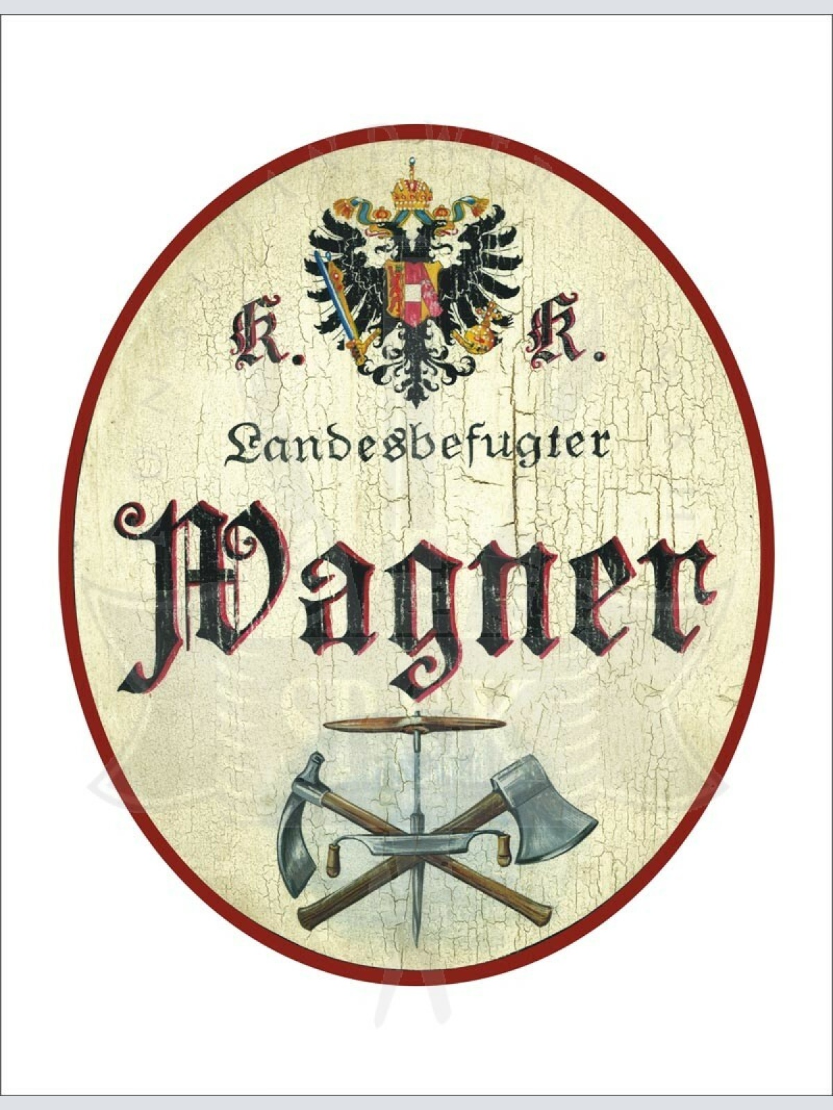 KuK Nostalgie Holzschild - Landesbefugter Wagner - Werkzeuge Axt TH