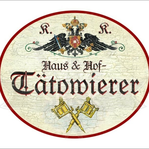 KuK Nostalgie Holzschild - Haus & Hof-Tätowierer - Tätowiermaschine TH