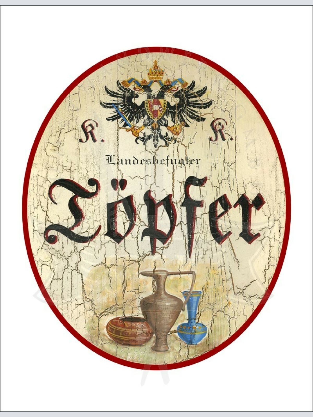 KuK Nostalgie Holzschild - Landesbefugter Töpfer - Krug Vase TH