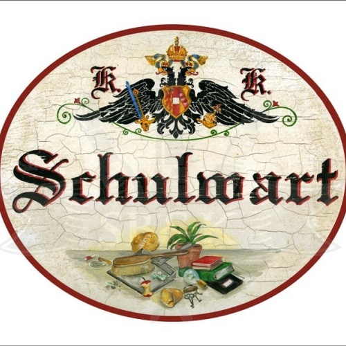 KuK Nostalgie Holzschild - Schulwart - Kehrschaufel Bücher Pflanze TH