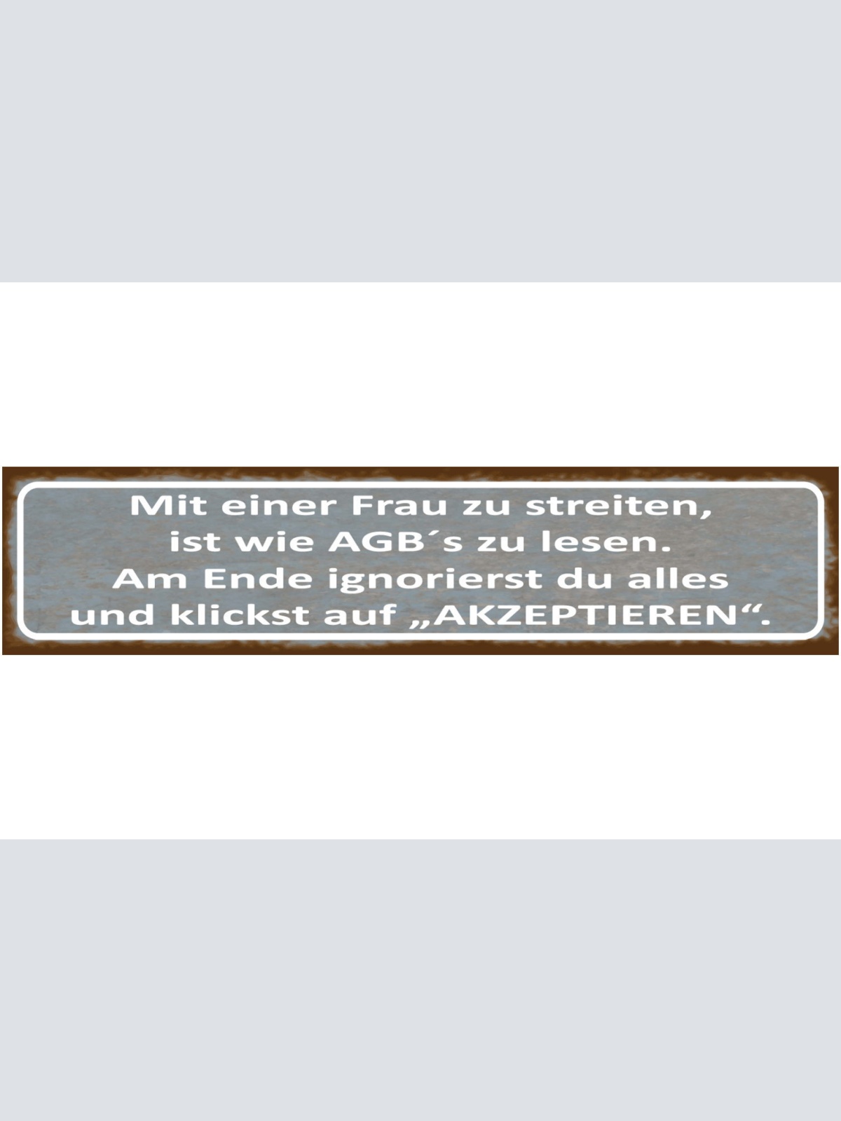 Schild Streiten Frau Mann AGB Ignorieren Akzeptieren Ehe 46 x 10 Blech od. Holz