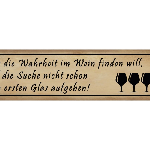 Schild Wahrheit Wein Trinken Suche Glas Alkohol Rebe 46 x 10 Blech od. Holz