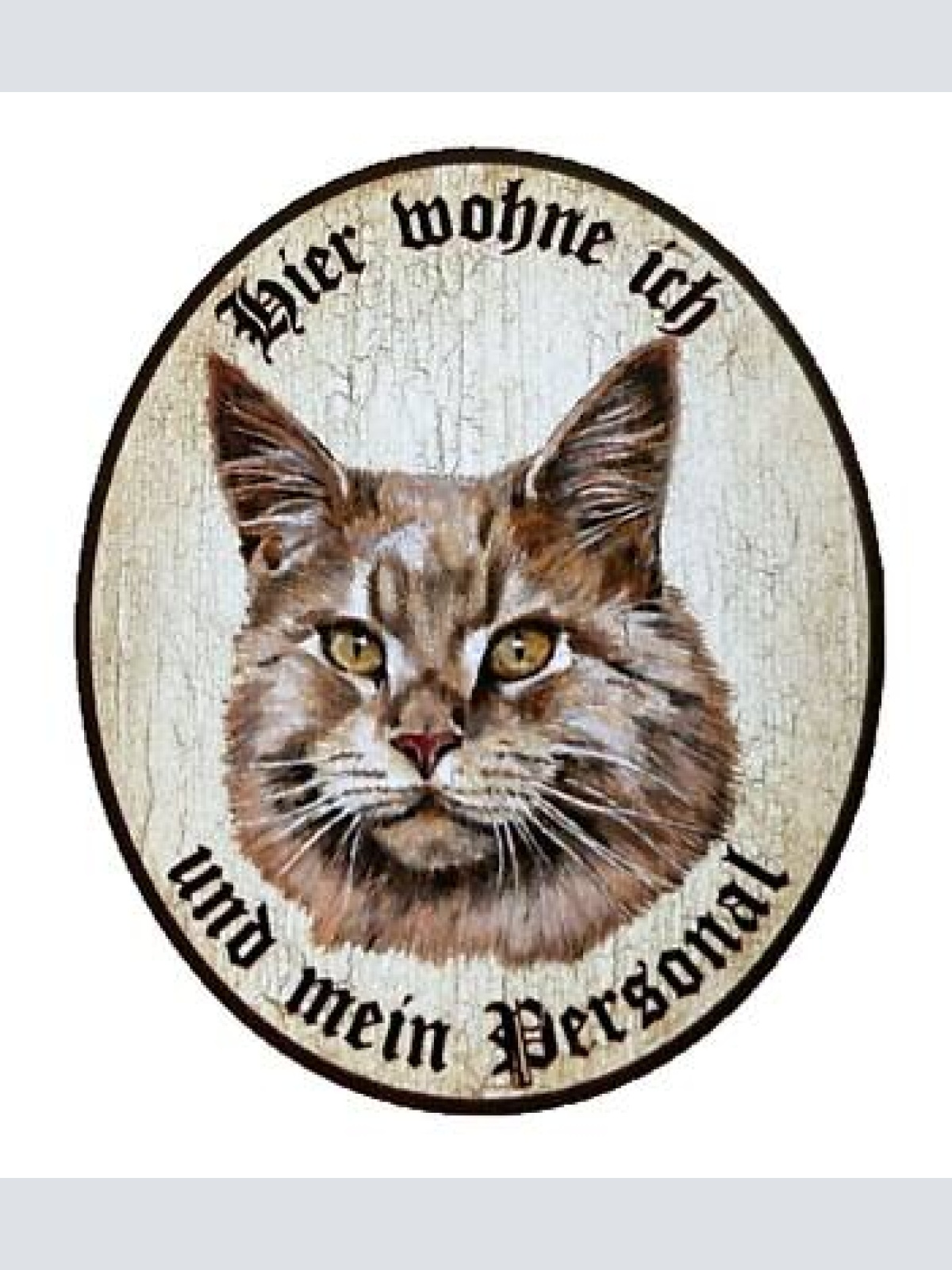 Kuk nostalgie holzschild "hier wohne ich und mein personal“ katze maine coon