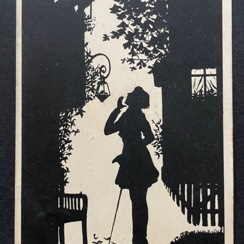 Zum Stelldichein Scherenschnitt Silhouette Paar Frau Mann Fenster Liebe 400462TH