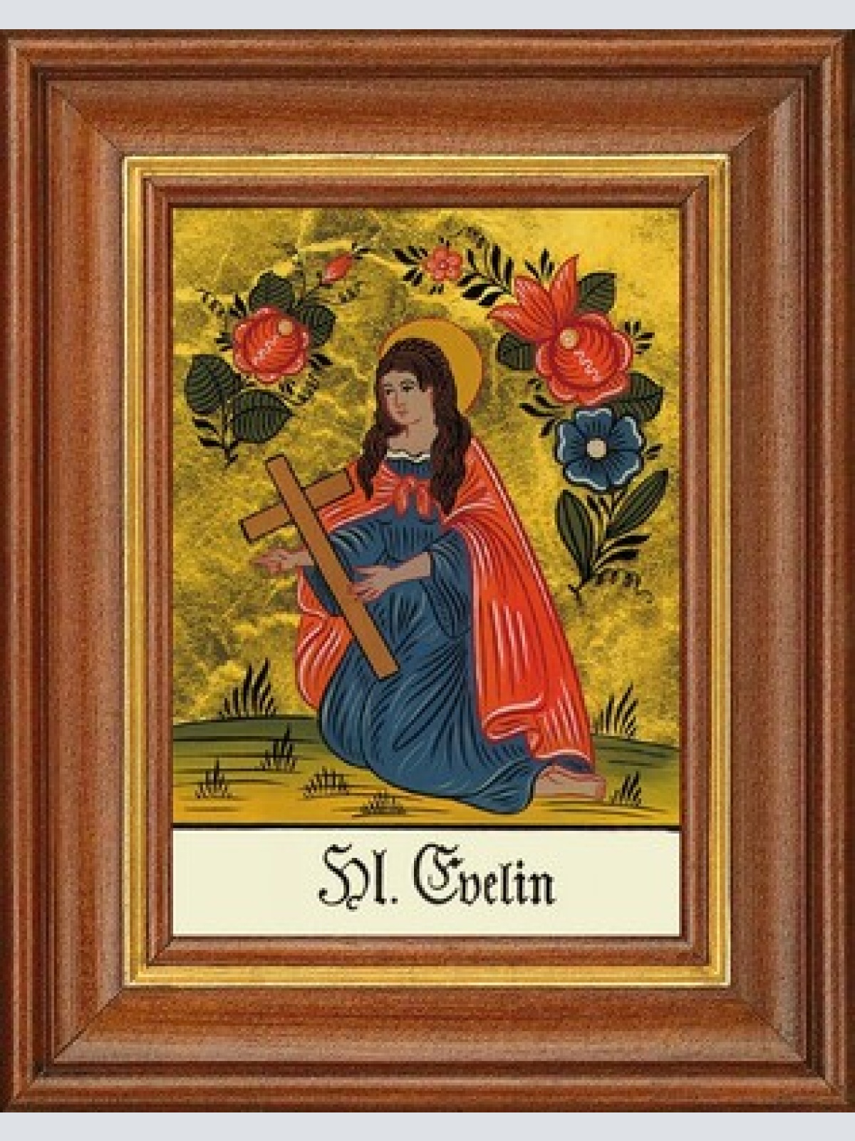 Hinterglasbild - heilige evelin - patronatsbild taufe namenspatron 12,7x16