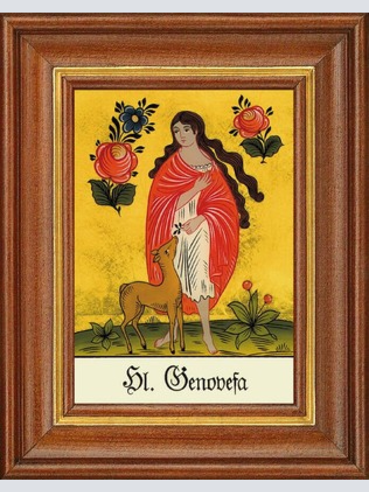 Hinterglasbild - heilige genovefa - patronatsbild taufe namenspatron 12,7x16