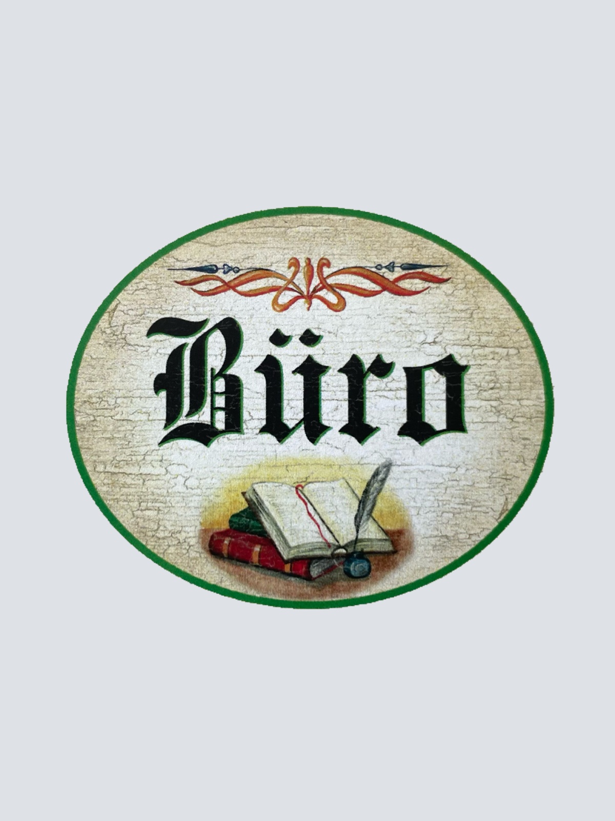 KuK Nostalgie Holzschild “Büro“ Buch Bücher Feder Ornament Office