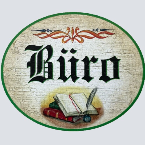 KuK Nostalgie Holzschild “Büro“ Buch Bücher Feder Ornament Office