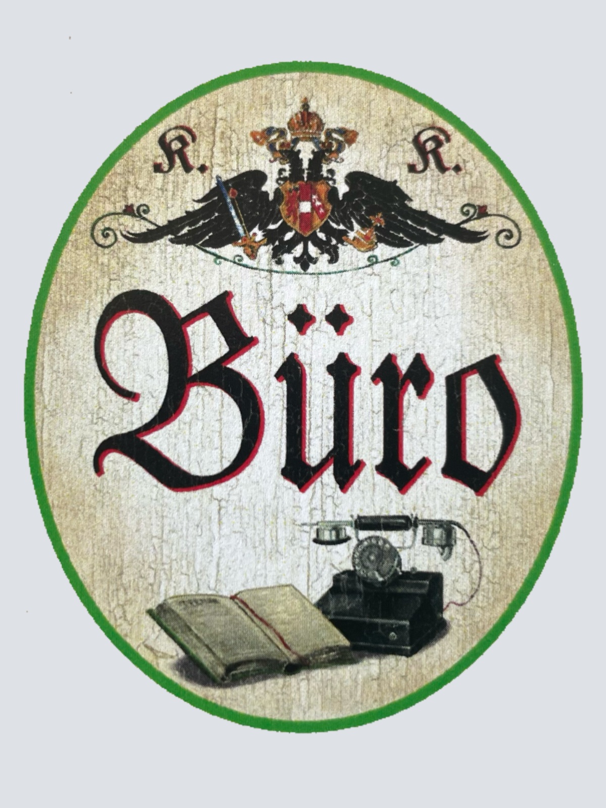 KuK Nostalgie Holzschild “Büro“ Buch Wähldcheiben Telefon Office