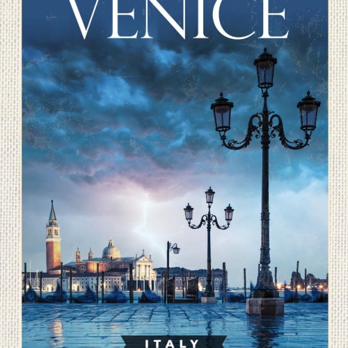 Schild Venice Italy Venedig Italien Stadt Nacht 12x18 20x30 30x40 Blech/Holz