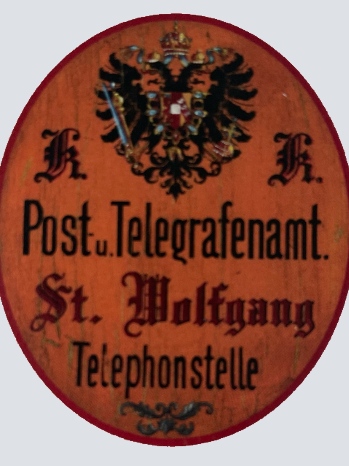 KuK Nostalgie Holzschild Post & Telegrafenamt St. Wolfgang Telephonstelle Schild