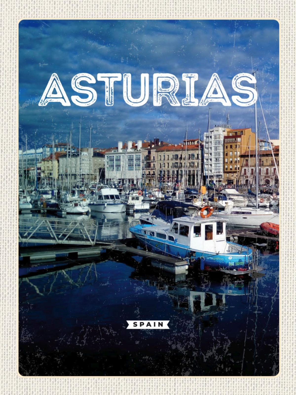 Schild Asturias Spain Asturien Spanien Hafen Meer 12x18 20x30 30x40 Blech/Holz