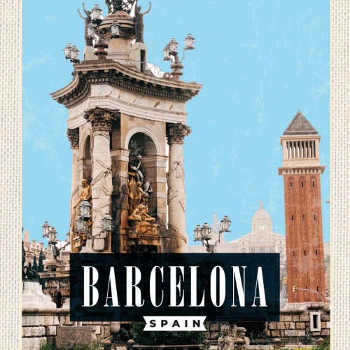 Schild Barcelona Spain Spanien Plaça d'Espanya 12x18 20x30 30x40 Blech/Holz