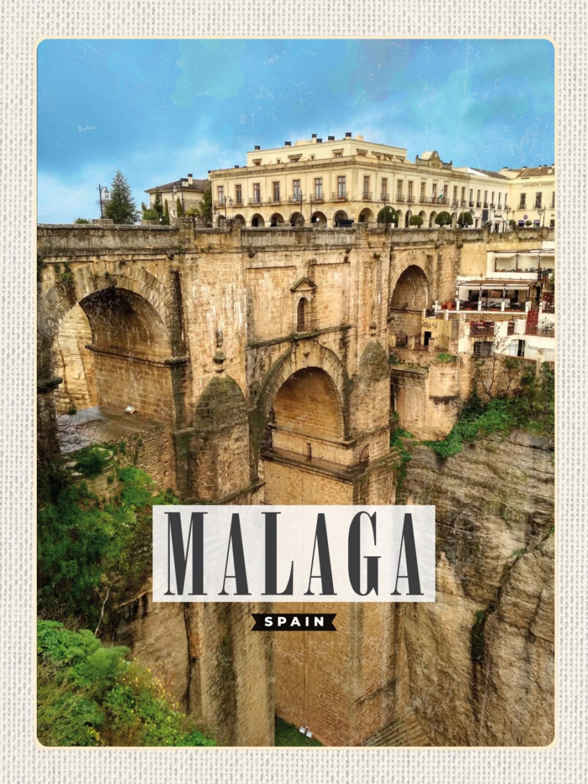 Schild Malaga Spain Spanien Puente Nuevo Brücke 12x18 20x30 30x40 Blech od. Holz