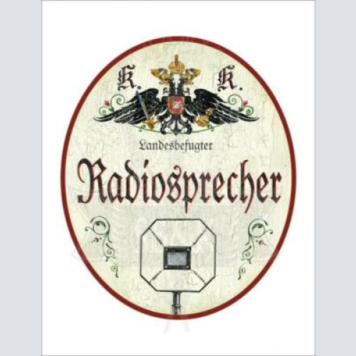 Kuk nostalgie holzschild - landesbefugter radiosprecher - mikrofon th