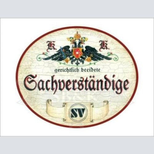 Kuk nostalgie holzschild - gerichtlich beeidete sachverständige - wappen logo th