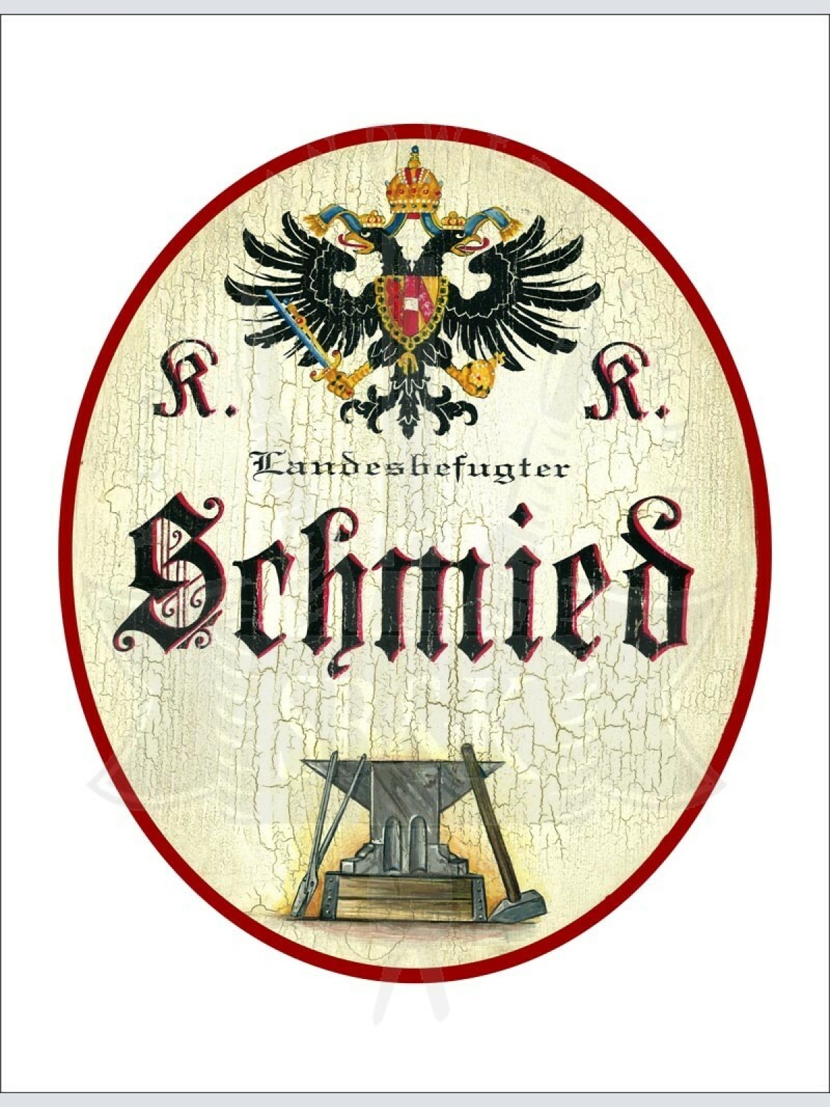 KuK Nostalgie Holzschild - Landesbefugter Schmied - Amboss Hammer TH